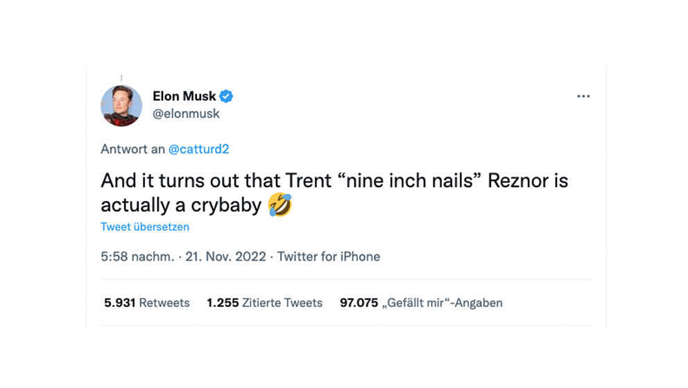 Nach Twitter Kritik Elon Musk Beleidigt Trent Reznor Als Crybaby